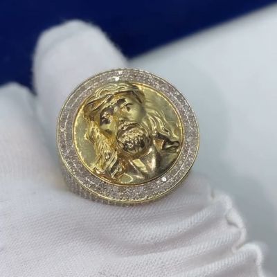 30ct diamond inlaid Jesus design sterling silver plated gold handmade ring