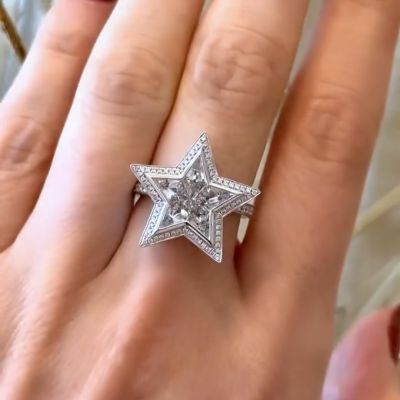 30ct diamond inlaid five-pointed star design sterling silver handmade ring