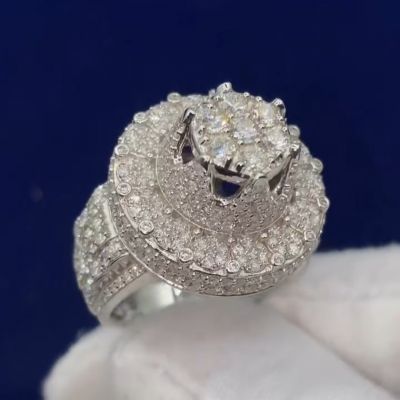 12ct round cut diamond inlaid sterling silver handmade men's ring