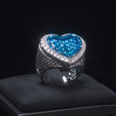 36ct Cushion Cut Sapphire and Diamond Sterling Silver Handmade Men's Ring