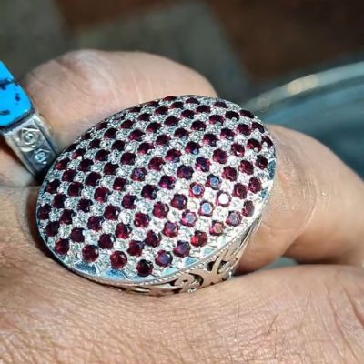 Round cut ruby ​​and diamond set luxury sterling silver handmade ring