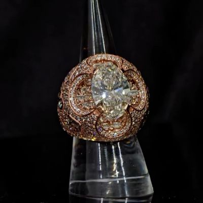 36ct oval-cut diamond sterling silver and rose gold plated handmade ring