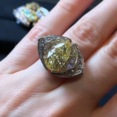 18ct Pear cut yellow diamond luxury sterling silver handmade ring