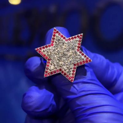 36ctw Diamond and Ruby Inlaid Six-Pointed Star Luxury Sterling Silver Handmade Ring