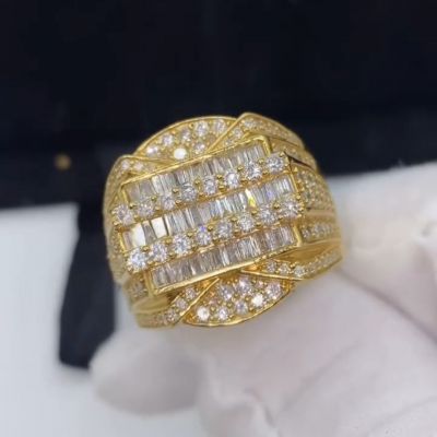 26ctw Diamond Inlaid Luxury Sterling Silver Plated Yellow Gold Handmade Ring