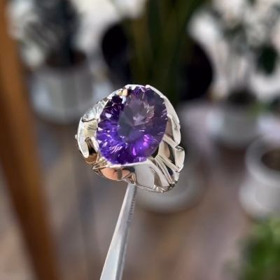 6ctw Oval Cut Amethyst Sterling Silver Handmade Men's Ring