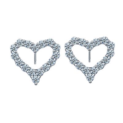 Sterling Silver Unique Heart Design Round Cut Stud Earrings