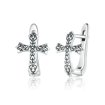 Sterling Silver Simple Cross Inspired Hoop Earrings