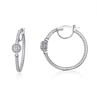 Sterling Silver Classic Halo Design Round Cut Hoop Earrings