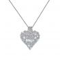 Sterling Silver Classic Heart Design Halo Round With Baguette Cut Necklace