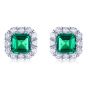 Sterling Silver Unique Halo Emerald With Round Cut Stud Earrings