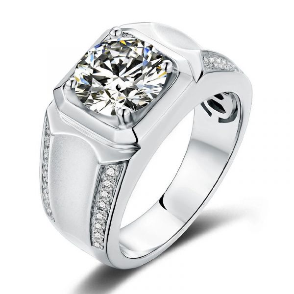 Sterling Silver Classic Round Cut Men's Wedding Ring