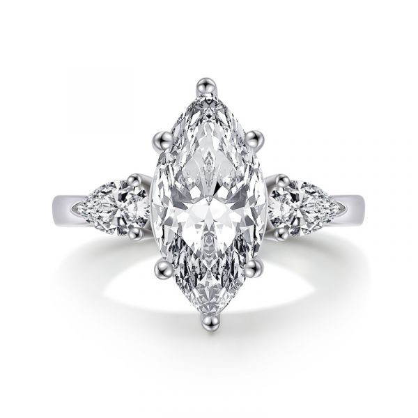 Sterling Silver Three Stone Marquise Cut Engagement Ring