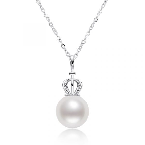 Sterling Silver Elegant Crown Inspired Pearl Necklace