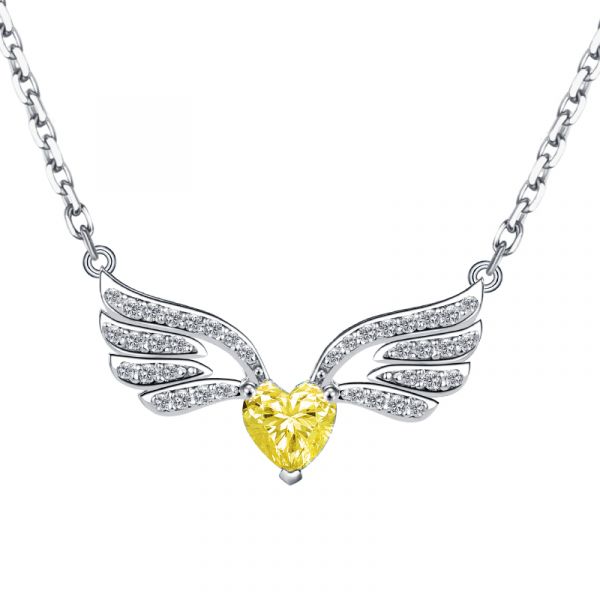 Sterling Silver Delicate Angel Wings Inspired Heart Cut Necklace