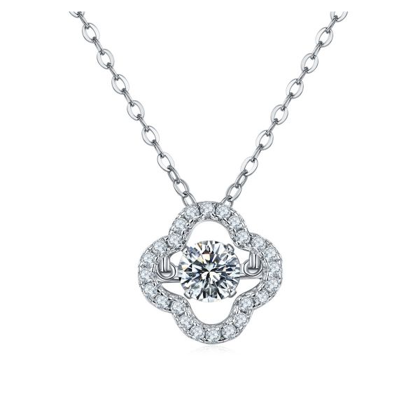 Sterling Silver Delicate Flower Design Halo Round Cut Necklace