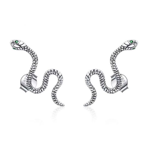 Sterling Silver Delicate Snake Inspired Round Cut Stud Earrings