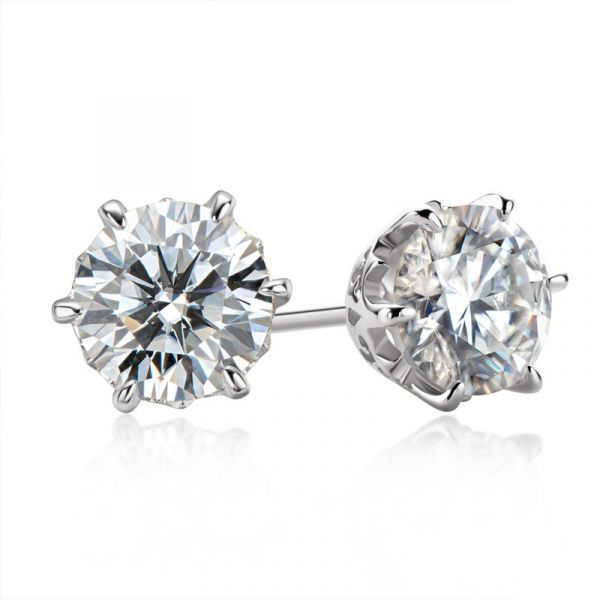 Sterling Silver Classic Six Prong Round Cut Stud Earrings