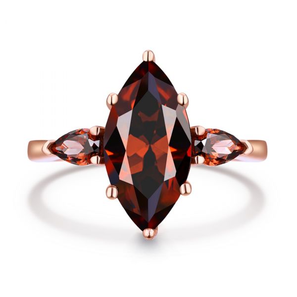 Sterling Silver Classic Three Stone Marquise With Pear Cut Chocolate Engagement Ring