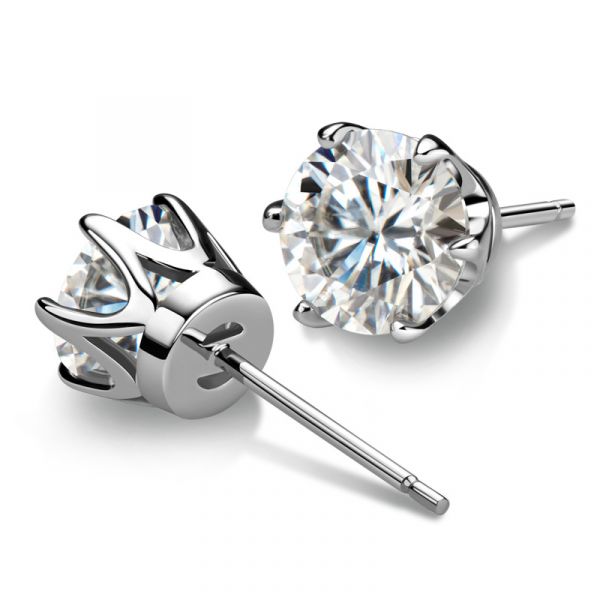 Sterling Silver Elegant Six Prong Round Cut Stud Earrings