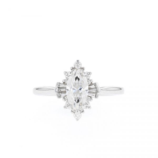 Sterling Silver Unique Vintage Design Halo Marquise Cut Engagement Ring