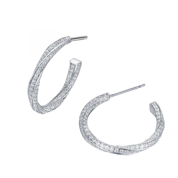 Sterling Silver Exquisite Twist Round Cut Hoop Earrings