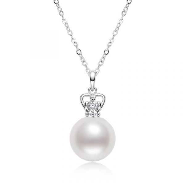 Sterling Silver Classic Crown Inspired Pearl Necklace