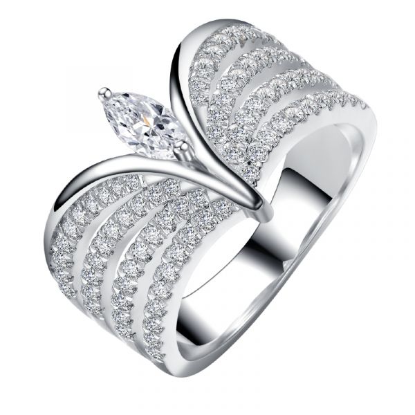 Sterling Silver Elegant Split Shank Marquise Cut Engagement Ring