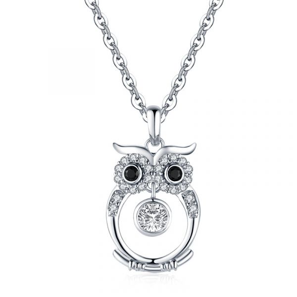 Sterling Silver Classic Owl Inspired Round Cut Necklace