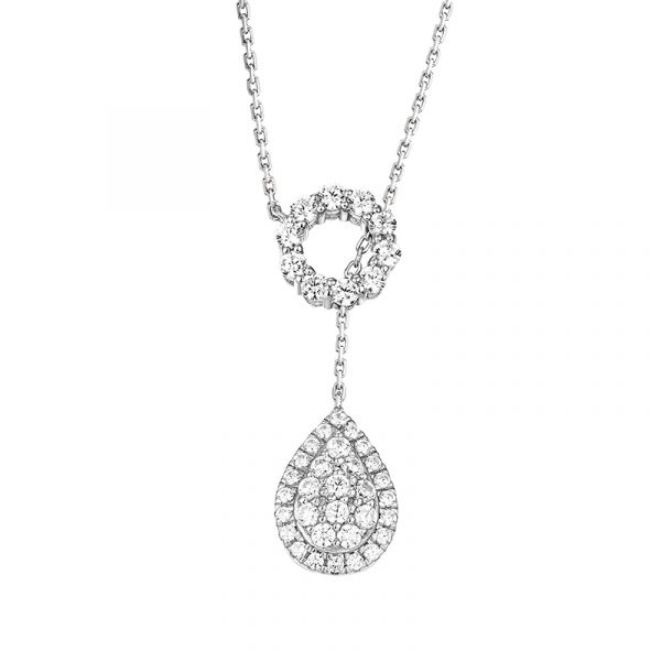 Sterling Silver Halo Pear Shape Design Round Cut Necklace