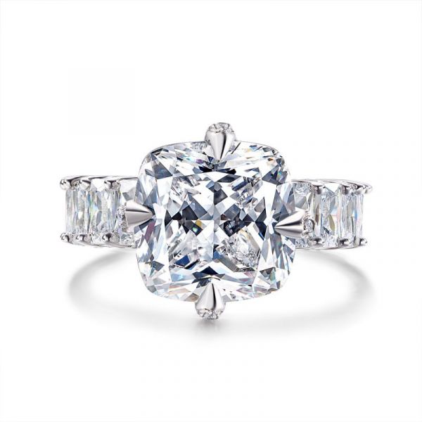 Sterling Silver Exquisite Halo Cushion And Radiant Cut Engagement Ring