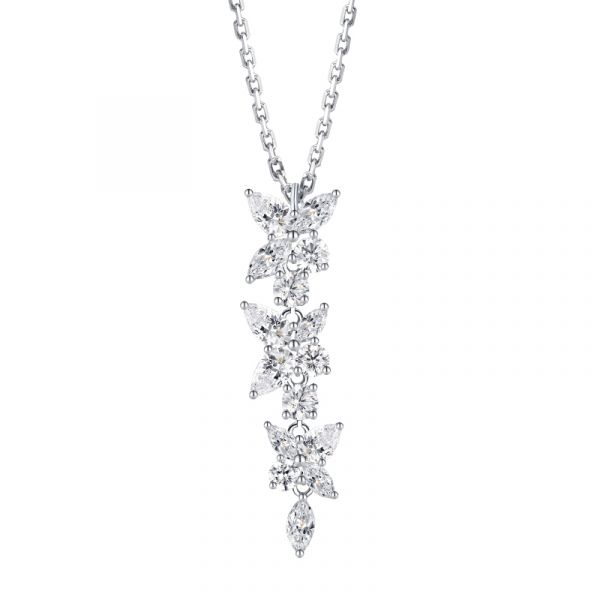 Sterling Silver Classic Floral Marquise Cut Necklace