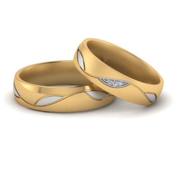 Sterling Silver Two Tone Round Cut Wedding Band Set