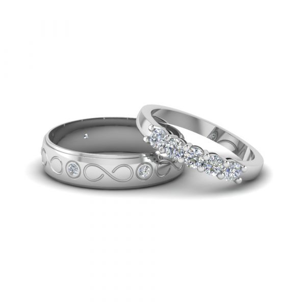 Sterling Silver Classic Round Cut Wedding Band Set