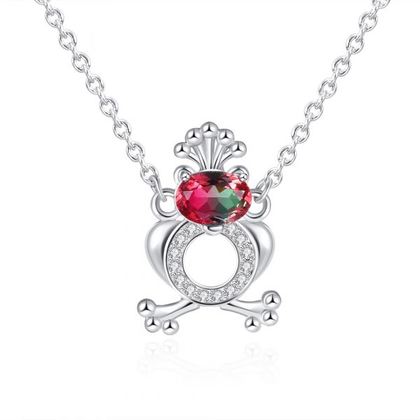 Sterling Silver Gorgeous Oval With Round Cut Watermelon Necklace