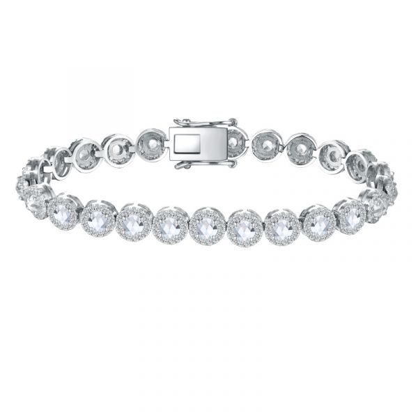 Sterling Silver Luxury Halo Round Cut Tennis Bracelet