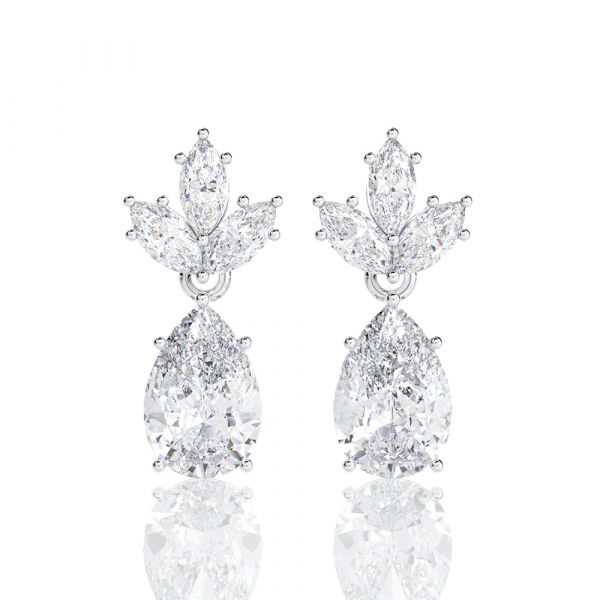 Sterling Silver Delicate Pear With Marquise Cut Drop Earrings