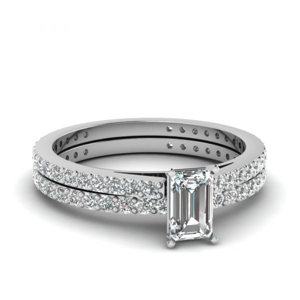 Sterling Silver Classic Emerald Cut Wedding Ring Set