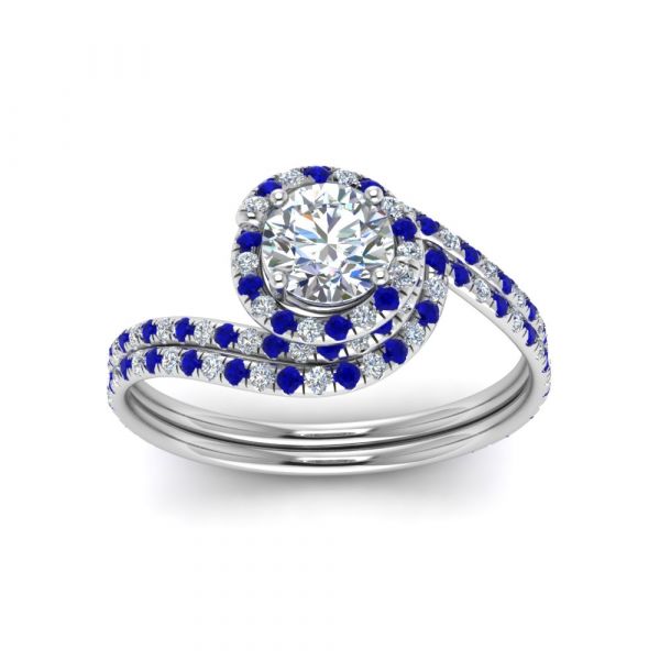 Sterling Silver Elegant Twist Halo Round Cut Wedding Ring Set