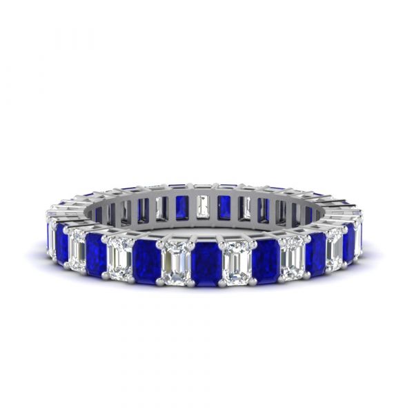Sterling Silver Exquisite Emerald Cut Women's Eternity Wedding Band