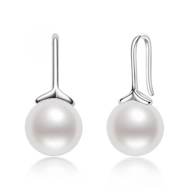 Sterling Silver Simple White Pearl Stud Earrings