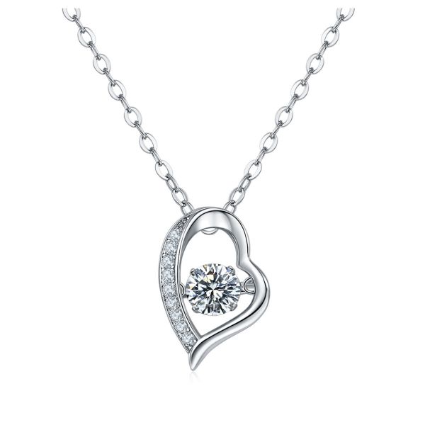 Sterling Silver Elegant Heart Design Round Cut Necklace