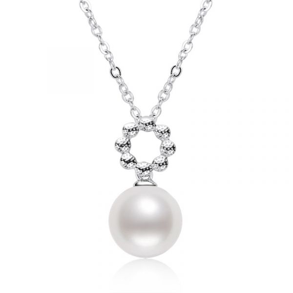 Sterling Silver Classic White Pearl Necklace