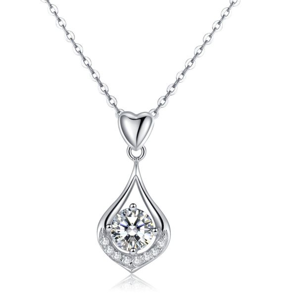 Sterling Silver Elegant Drop Shape Inspired Round Cut Necklace