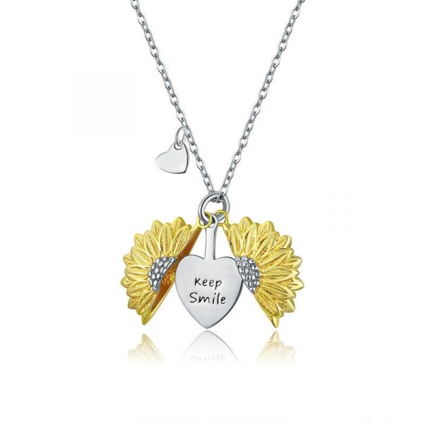 Sterling Silver Sunflower Inspired Keep Smile Two Tone Necklace