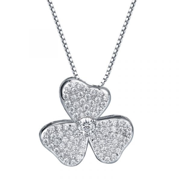 Sterling Silver Elegant Clover Inspired Round Cut Necklace