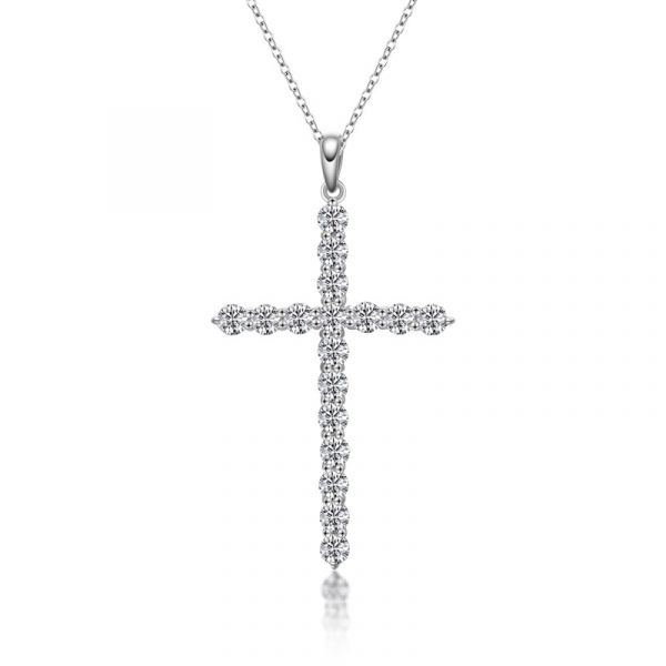 Sterling Silver Elegant Cross Design Round Cut Necklace