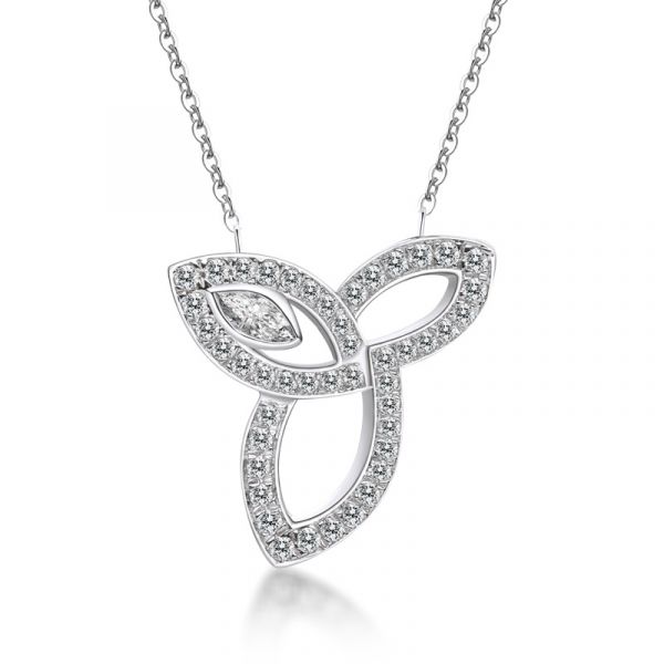 Sterling Silver Elegant Leaf Design Marquise Cut Necklace