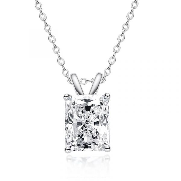 Sterling Silver Simple Four Prong Radiant Cut Necklace