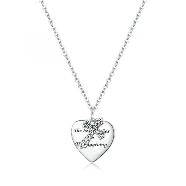 Sterling Silver Elegant Cross With Heart Shape Design Necklace